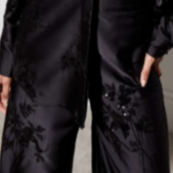 Brand New Rachel Zoe Black Satin Sequin Embellished Wide Leg Trousers - Picture 6 of 13